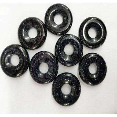 8Pcs 18x6mm Dark Blue Sand Stone Donuts Pendant Bead For DIY Jewelry Necklace Bracelet Making Accessories Creative Gifts