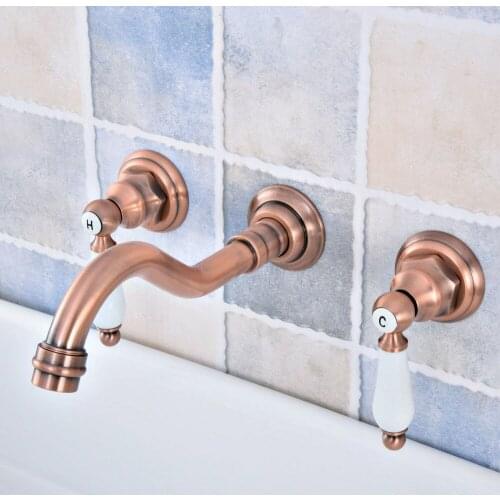 Antique Copper 8-inch Widespread Wall Mount Bathroom Faucet Basin Mixer Tap Dual Handles Tub Sink Mixer Tap
