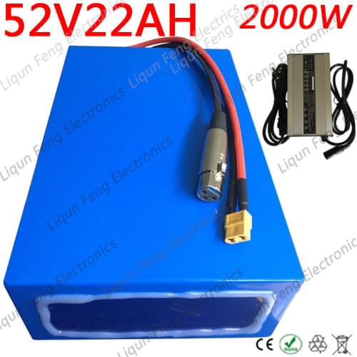 Free Shipping 51.8V 1500W 2000W Battery 52V 22AH Ebike Lithium Battery 52 V 22AH Electric Bike Battery with 50A BMS and Charger