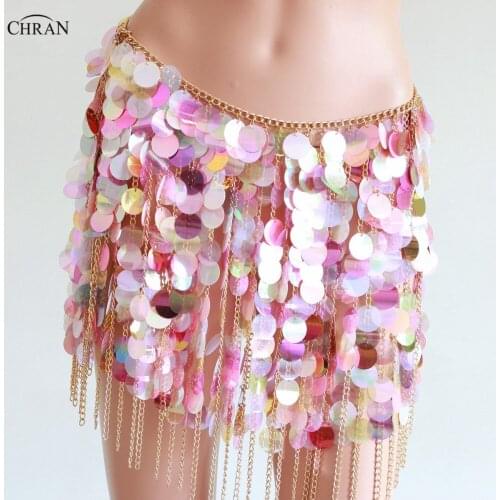Chran Sequins Seascale Mini Skirt Disco Party Chain Necklace Belly Waist Chain Belt Festival Costume Dress Wear Jewelry CRS215