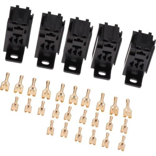 5 Pieces 60A Car PCB Relay Socket Holder 5Pins Connector with 25 Terminals