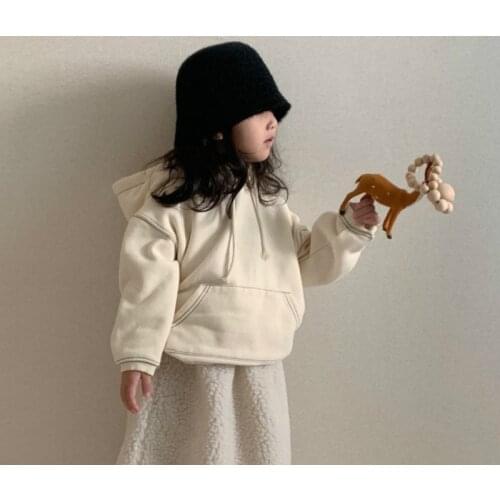 2021 Winter New Arrival Girls Fashion Warm Fleece Hoodies Kids Korean Design Hoodies Baby Winter Clothes
