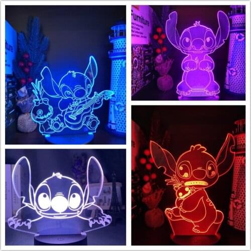 Disney Cartoon 3D Lamp Lilo Stitch Action Figure LED Night Light Anime Acrylic 7 Color Change Table Light Home Decor Kids Gifts