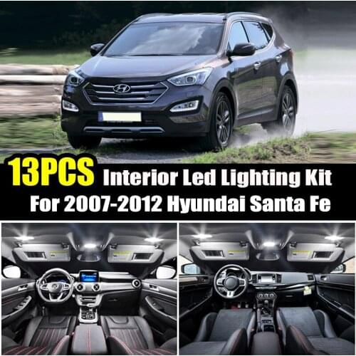 For Hyundai Santa Fe 2007-2010 2011 2012 13Pcs Led Bulbs T10 Canbus Light Interior Kit Bulbs White LED Car Map Dome Ceiling Lam