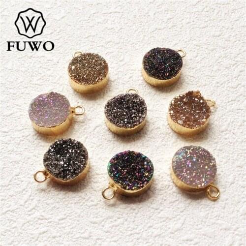 FUWO 10mm Angel Aura Druzy Pendant With Titanium Electroplated Raw Quartz Crystal Cluster Jewelry Accessories Wholesale PD145