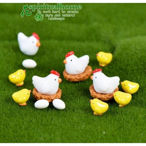 2Pcs Mix Chicken Chick Egg Nest Figurine Miniatures Home Decoration Kawaii Accessories Garden Decor For home