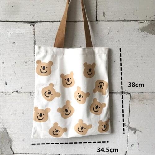 Teddy bear canvas bag large capacity bag for students and shopping bag