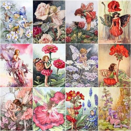 GATYZTORY Picture By Number Flower Fairy Handpainted Drawing Acrylic Oil Painting By Numbers Girl Figure Home Decor Gift