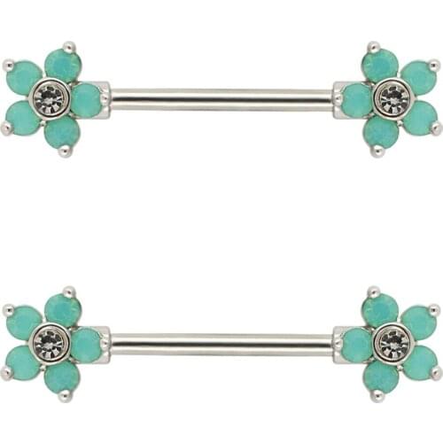 JHJT 2PCS 14G(1.6mm) Barbell Nipple Piercing Bar Rings Jewelry 316L Stainless Steel Flower Shape For Women Gift
