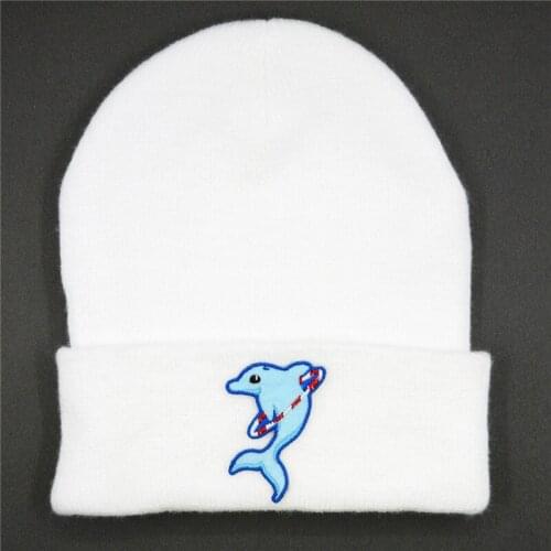 LDSLYJR Cotton dolphin animal embroidery Thicken knitted hat winter warm hat Skullies cap beanie hat for men and women 397
