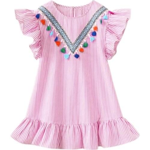 Summer Girls Tassel Flying Sleeve Dresses Stripe Cute Kids Party for girls Princess Dress Tops Clothes
