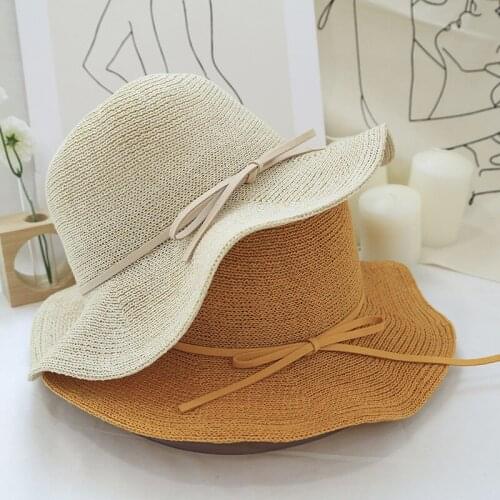 Summer Sunscreen Beach Hat Girl Hand-Woven Wide Brim Chapeau Femme Soft Collapsible Straw Hat Panama Travel Sun Visor