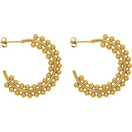 Fashion Exaggerated Steel Ball Stitching C-shaped Hoop Earrings Jewelry Titanium Steel Punk Hip Hop Earrings For Women