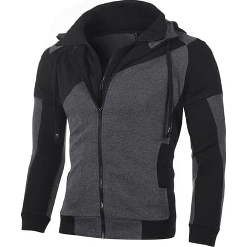 MRMT 2021 Brand Mens Hoodies Sweatshirts Colorblock Double Zipper Hooded Cardigan for Male Slim Hoodie Sweatshirt