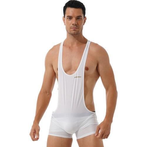 Men Solid Color Wrestling Singlet Bodysuit Underwear Fitness Sportswear Stretchy Sleeveless Skinny Jumpsuit Leotard Swimsuit