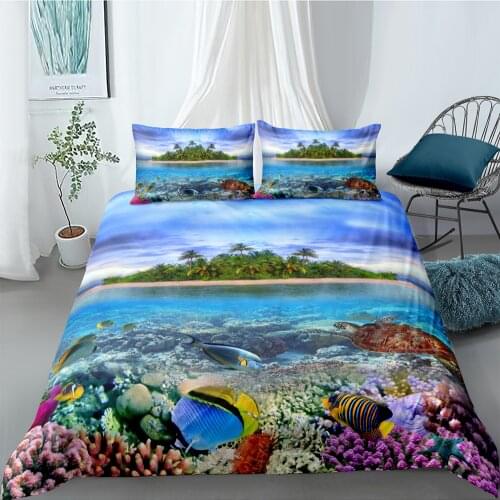 Tropical Fish Bedding Set Double Fashionable Lifelike 3D Duvet Cover Island King Queen Twin Full Single Unique Design Bed Set
