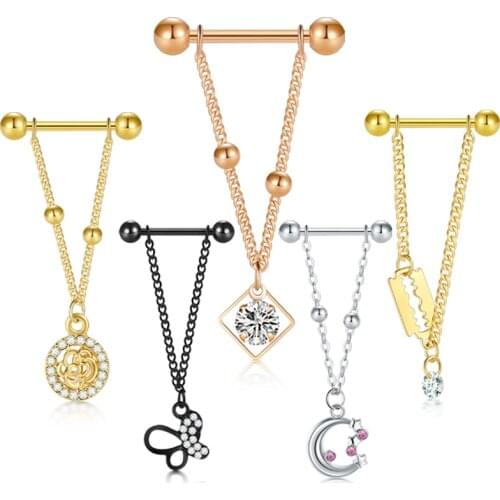 Nipplerings Piercing Barbells 316L Stainless Steel Body Jewelry 14G Pendant Nipple Rings Piercing for Women Jewelry