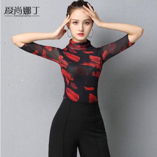 Latin dance clothing adult new Latin dance national standard practice long sleeve latin TOP