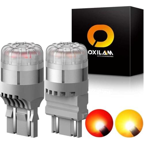 OXILAM 2Pcs LED 7443 7440 T20 W21W 3157 3156 PY27W T25 LED Bulb Turn Signal Light Red Amber 12V Car Auto Tail Brake Lamp