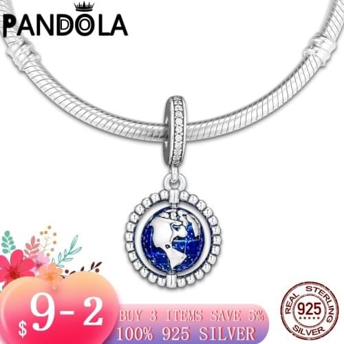 Sale 925 Sterling Silver Spinning Globe Earth Dangle Charms Beads Fit Original Pandora Bracelet S925 Silver Jewelry Gift