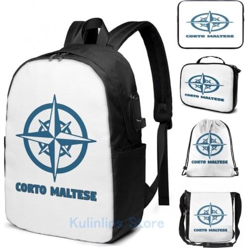 Graphic print corto maltese hugo pratt compass comic sailor USB Charge Backpack men School bags Women bag Travel laptop bag