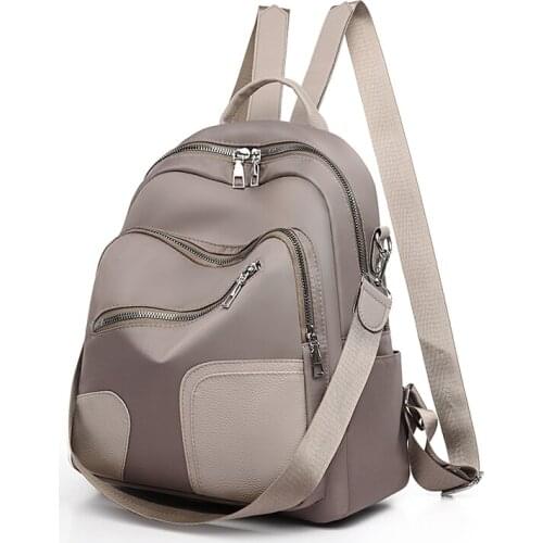 Backpack For Women Nylon Waterproof School Backpack Large Capacity Solid Color Travel Multifunctional Backpack For Teenager Bag
