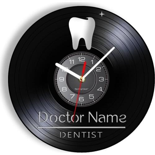 Tooth Sign Custom Doctor Name Vinyl Album Record Clock For Dental Clinic Office Personalized Dentist Name Vinyl Album Wall Clock