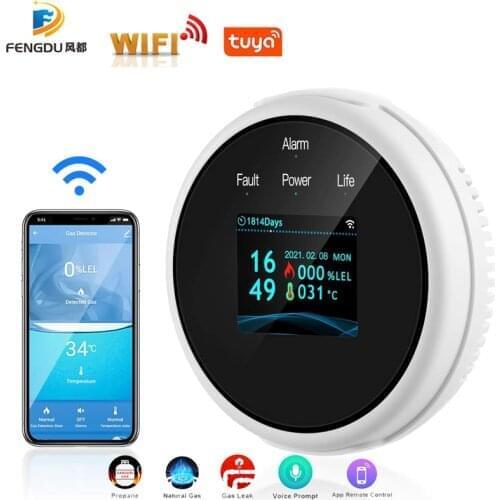 Wifi gas leak detector Smart life LPG Gas Alarm sensor with Wifi Temperature Detectors LED Digital tuya app