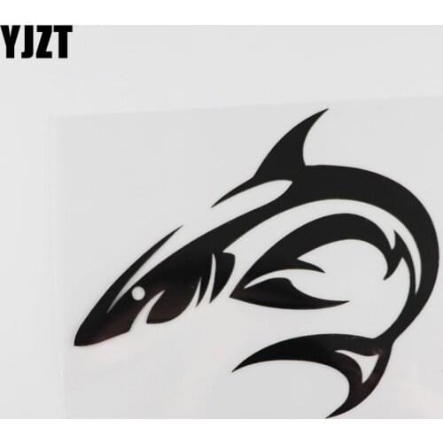 YJZT 14.2CMX12.2CM Fish Tribal Ocean Shark Cool Car Sticker Decal Vinyl Black /Silver 13C-0215