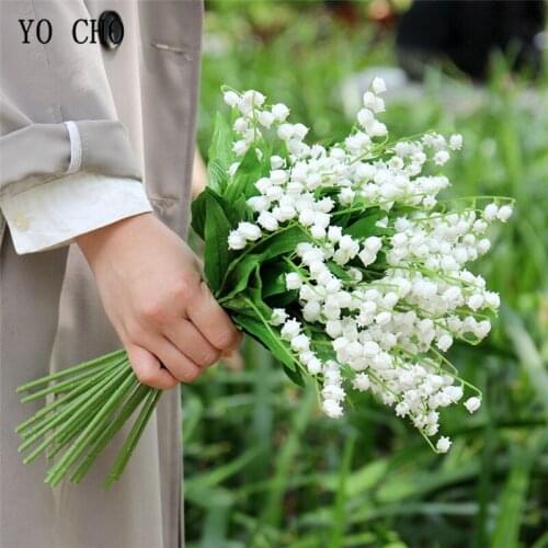 YO CHO Lily of the Valley Bouquet Bridesmaid Mini Bunch of Flowers Bridal Wedding Convallaria DIY Home Party Wedding Decorations
