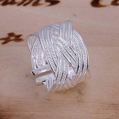Wholesale 925 jewelry silver plated ring engagement fashion jewelry ring X cross twist Hand weave net Web Ring-Opened