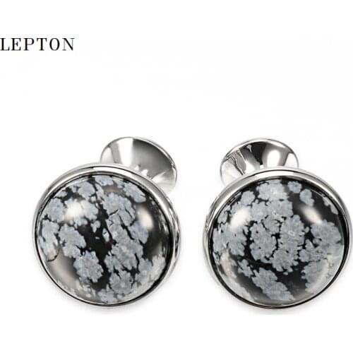 Lepton Luxury Alabaster Stone Cufflinks for Mens Shirt Cuff Cuff links Gold Color Plated High Quality Snowflake stone Cufflinks
