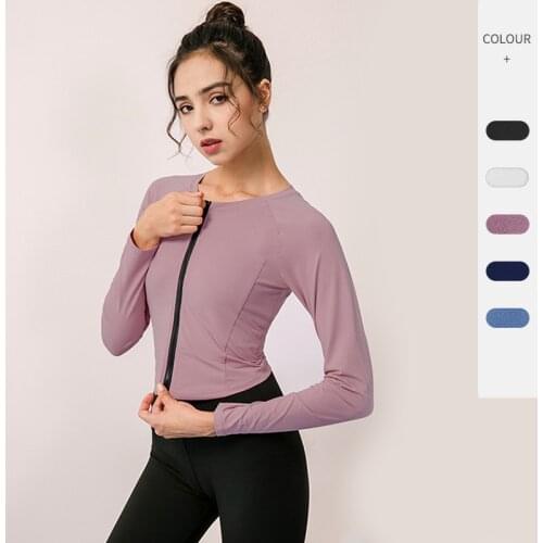Women Yoga T-shirt Zipper Long Sleeve Sports Running Training Workout Clothes Quick-drying Stretch Tight Solid Sports Gym Shirts