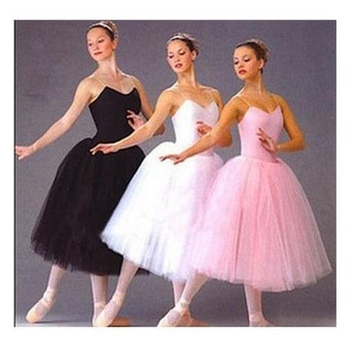 Adult Sleeveless Professional Long Tutu Gymnastics Leotard Ballet Dress White/Pink/Black Swan Lake Ballet Costume F Female Women