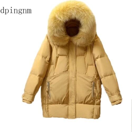 Large Natural Raccoon Fox Fur Hooded Winter Down Coat Women 90% White Duck Down Jacket Thick Warm Parkas Female Outerwear