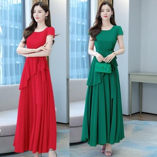 2021 Elegant Womens Beach Party S-4XL Chiffon Short Sleeve Ruffle Bohe Blue Red 8 Colors Female Long Summer Vestidos Dress Robe