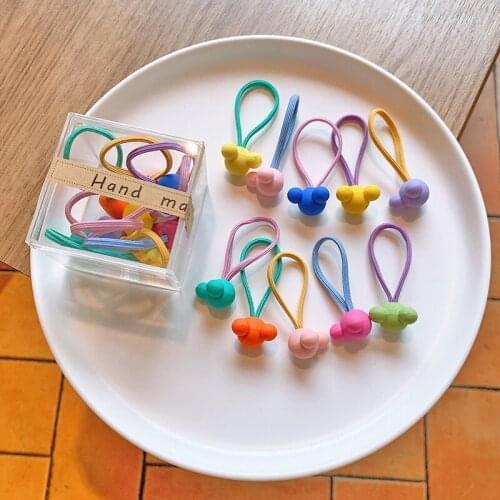 10PCS/Box Packed Girls Cute Colorful Ball Heart Rabbit Scrunchie Kids Ponytail Holder Elastic Hair Band Fashion Hair Accessories