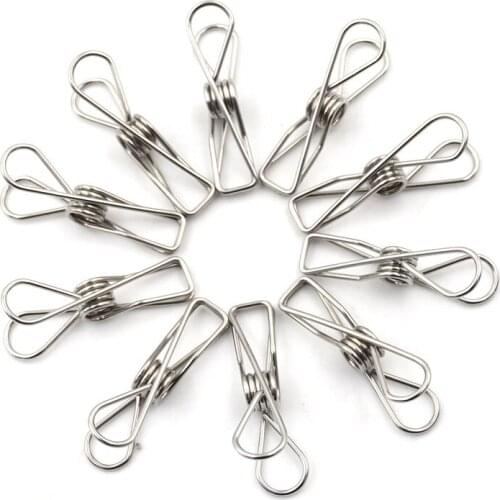 10pcs/lot Modern Stainless Steel Metal Spring Clips Clamps Silver Binder Clips Clothes Hanging Pegs Clips Home School Supply