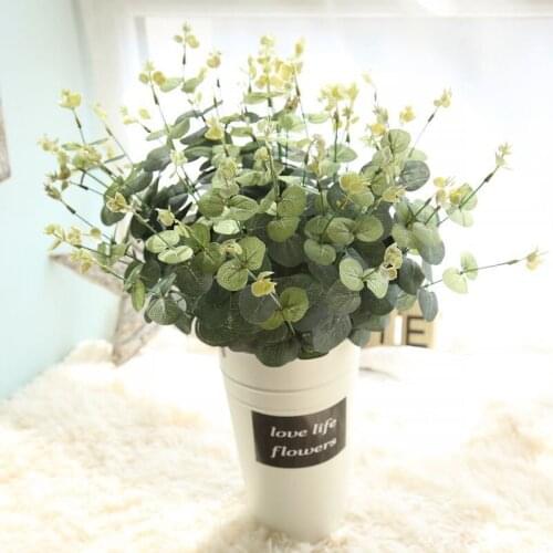 16 Heads Eucalyptus Bouquet Tree Branches Silk Artificial Leaves DIY Flower Arrangement Plant Home Decoration