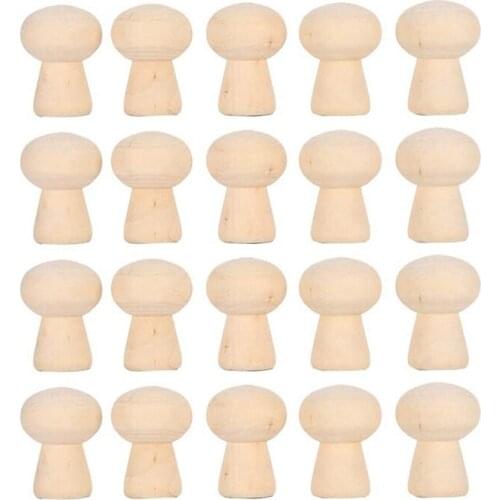 20Pcs Wooden Mushroom Unfinished Wooden Peg Doll Bodies Wood Mushroom Head Shape Unfinished DIY Decoration for Art Craft