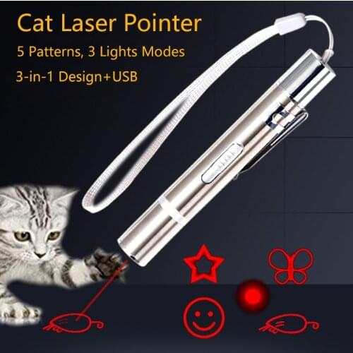 Pet Toy USB Rechargeable 3 In 1 Funny Cat Chaser Stick Mini Flashlight Red LED Laser Pointer Funny Cat Pen Pet Supplies