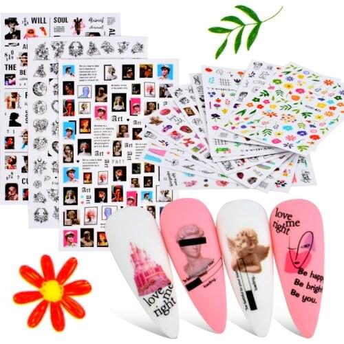 3D Nail Sticker Stick Figure Woman Face pattern special Transfer Picture Flowers Sliders Sticker DIY Nail Art Decoration