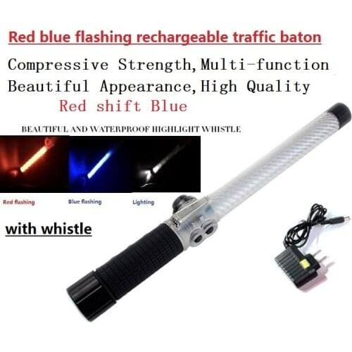 40CM Rechargeable Style Red Shift Blue Flashing Warning Traffic Baton With Whistle/ Light