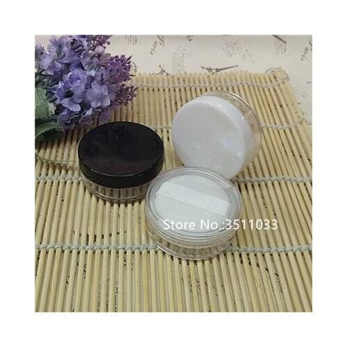 50pcs Plastic Empty Sifter Jar with Powder Puff Cosmetic Jar Powder Compact DIY Makeup Powder Compact Box Black Clear White