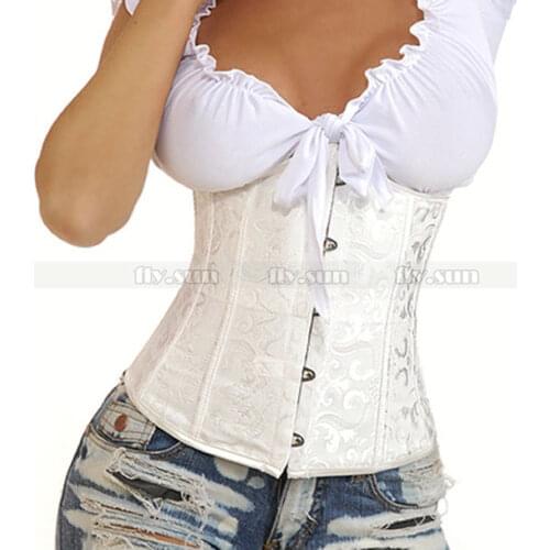 White Brocade Waist Cincher Underbust Corset Body Shaper Bustier Plus Size XS S M L XL 2XL 3XL 4XL 5XL 6XL