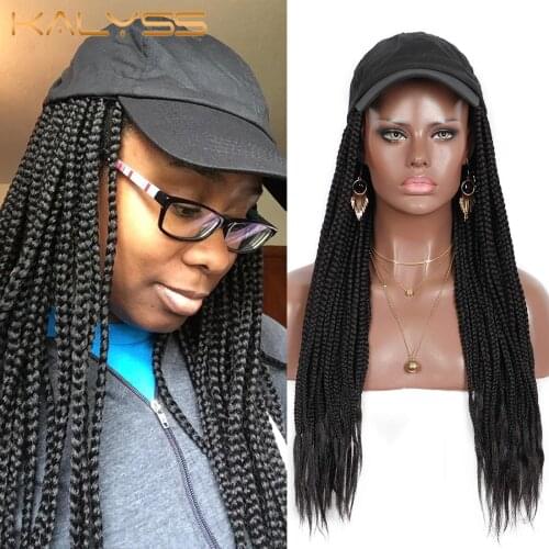 Kalyss CAPDO 20'' Fashion Box Braided with black Hat for Black Women Synthetic Fiber Wig Hat Black Lazy Hair for Women