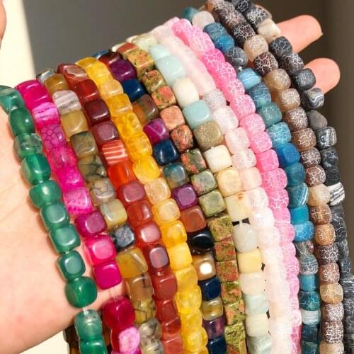 Natural Stone Cube Shape Frost Cracked Dream Fire Dragon Veins Agates Loose Spacer Beads 15'' for Jewelry Making DIY Bracelets