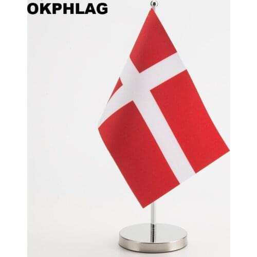 Denmark office table Flag with Stainless flagpole base country banners desk flag 14*21CM KS-0048