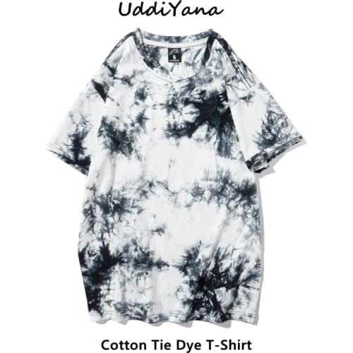 2021 Summer Fashion Embroidery Tie Dye T-Shirt Womens Vintage Clothes Cotton Oversized Tops Mens Sweatshirt Skateboard T-Shirt