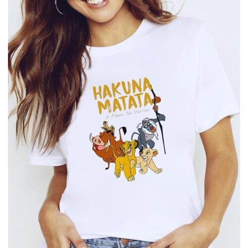 Girl Tshirts HAKUNA MATATA It Means NO WORRIES Simba Nala Timon Pumbaa Rafiki Graphic Tees Kawaii T Shirt Women Cartoon Tshirt